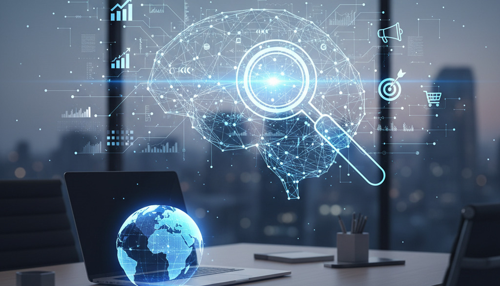 Small business owner uses AI for enhanced search engine optimization.