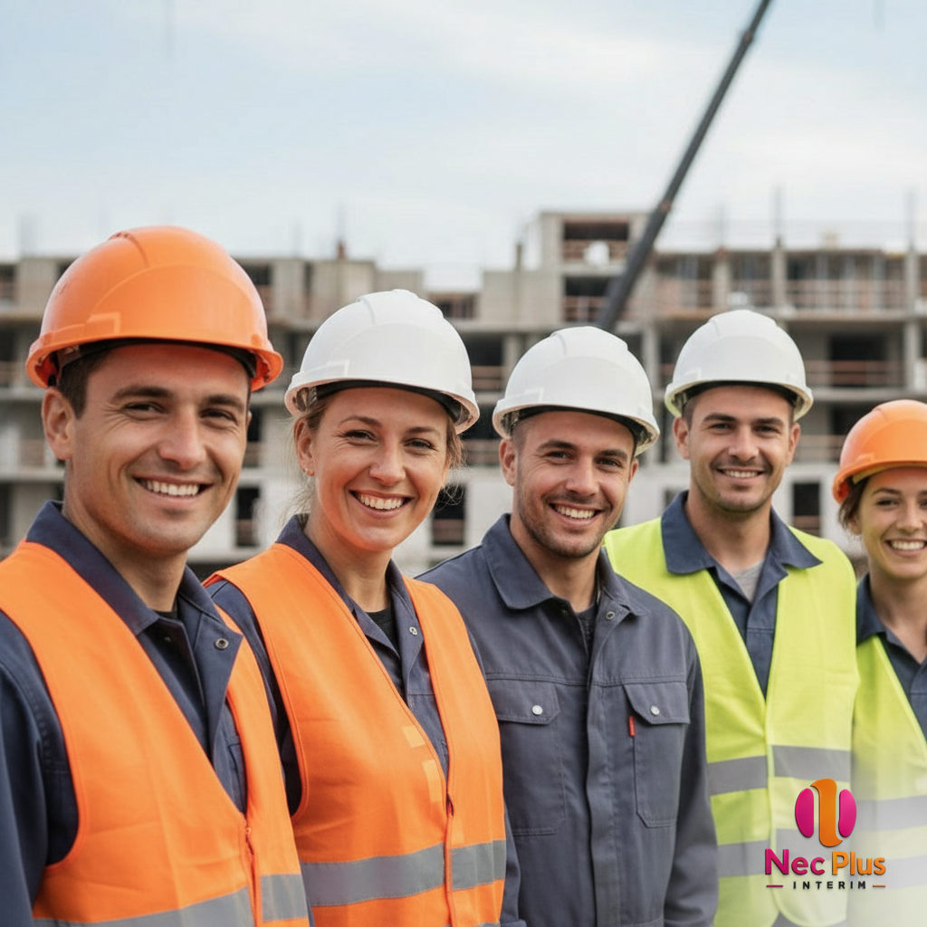 Travailleurs roumains souriants sur un chantier en France