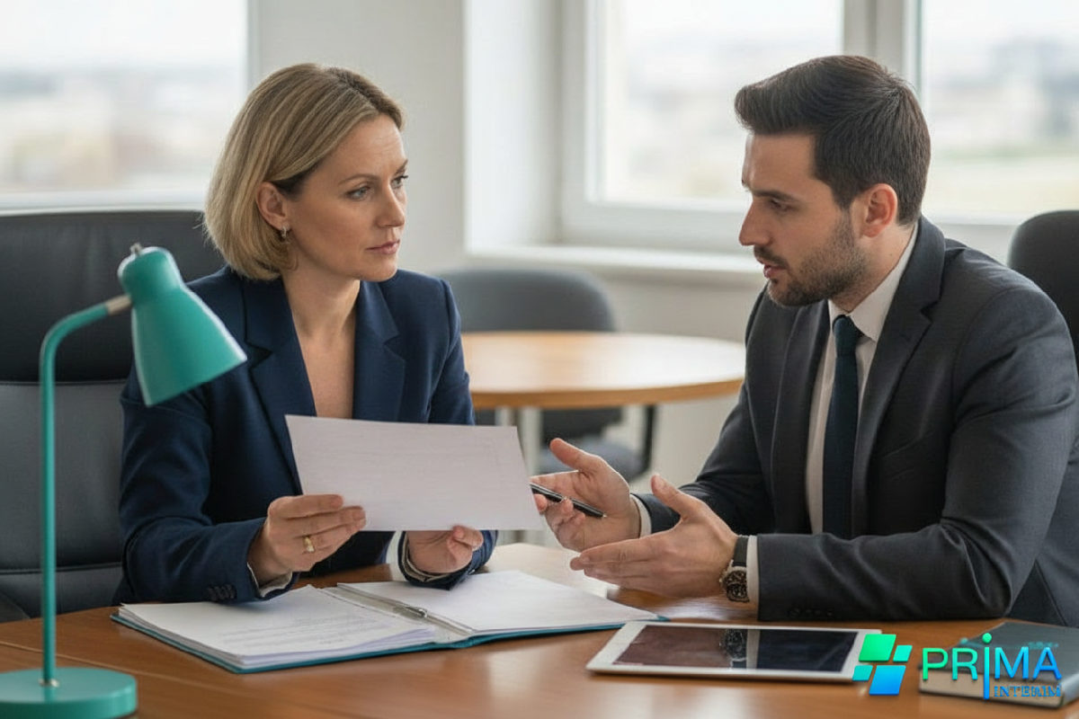 Discussion sur l'assurance entre RH et consultant Prima Interim.