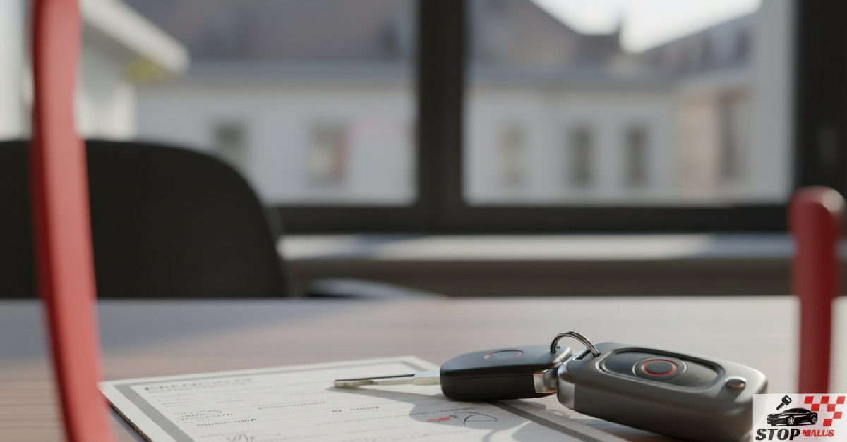 Certificat d'immatriculation européen et clés de voiture.