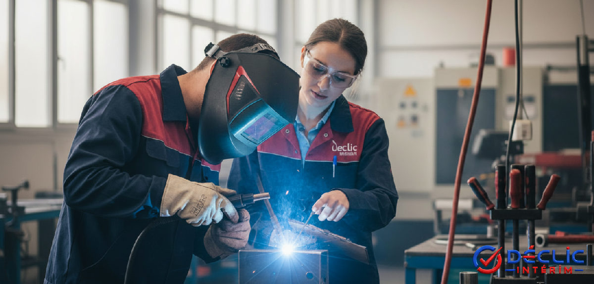 Ouvrier roumain réalisant un test de soudure supervisé.