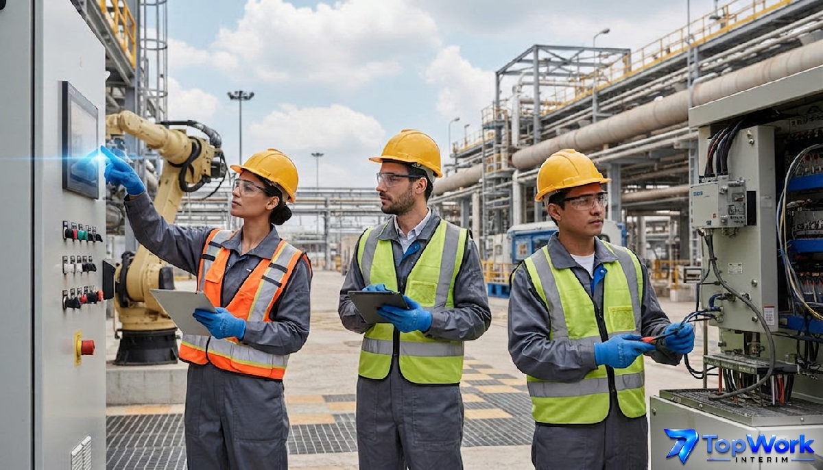 Techniciens qualifiés sur un site industriel pour un recrutement rapide.