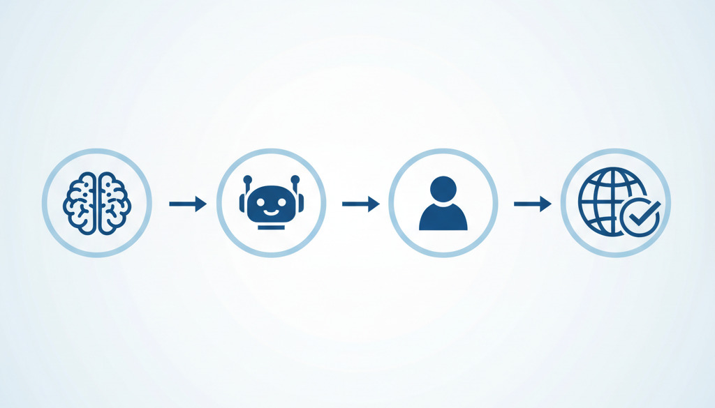 Flowchart shows AI drafting and human editing leading to published content.