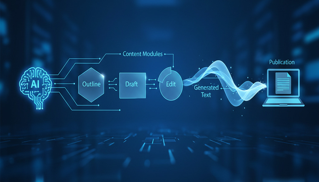 Digital illustration of a writer using AI tools.