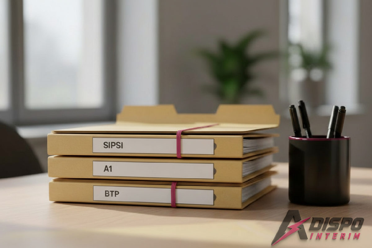 Bureau avec dossiers étiquetés SIPSI et A1.