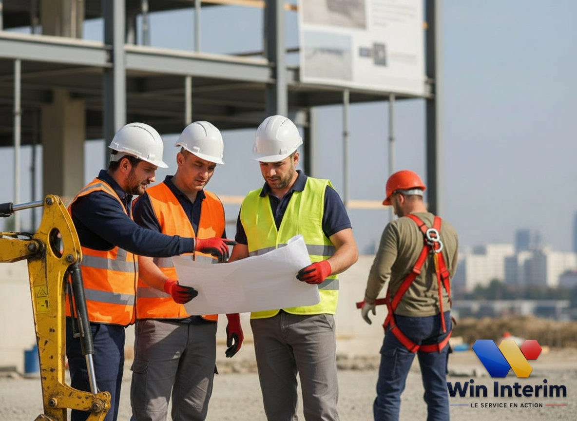 Ouvriers roumains qualifiés travaillant sur un chantier en France.