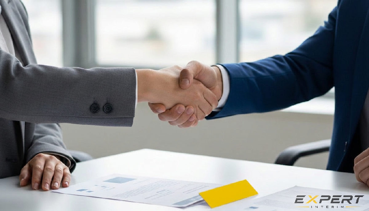 Embauche facilitée avec Expert Interim : documents simplifiés et handshake.