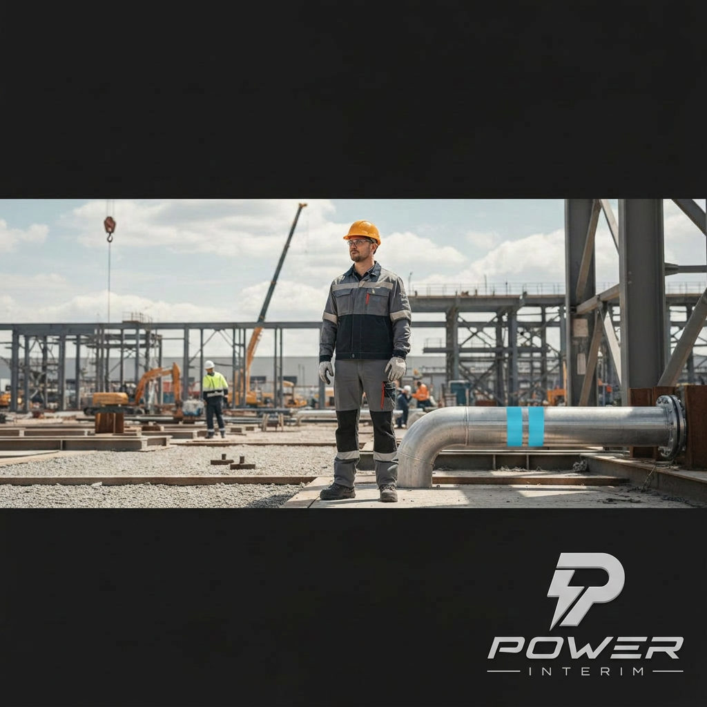 Ouvrier qualifié sur un site industriel respectant les normes.