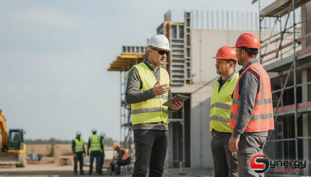 Coûts agence intérim Roumanie PME : modèles contrat 1 coûts agence intérim roumanie pour pme - Chef de chantier et ouvriers roumains sur un chantier.