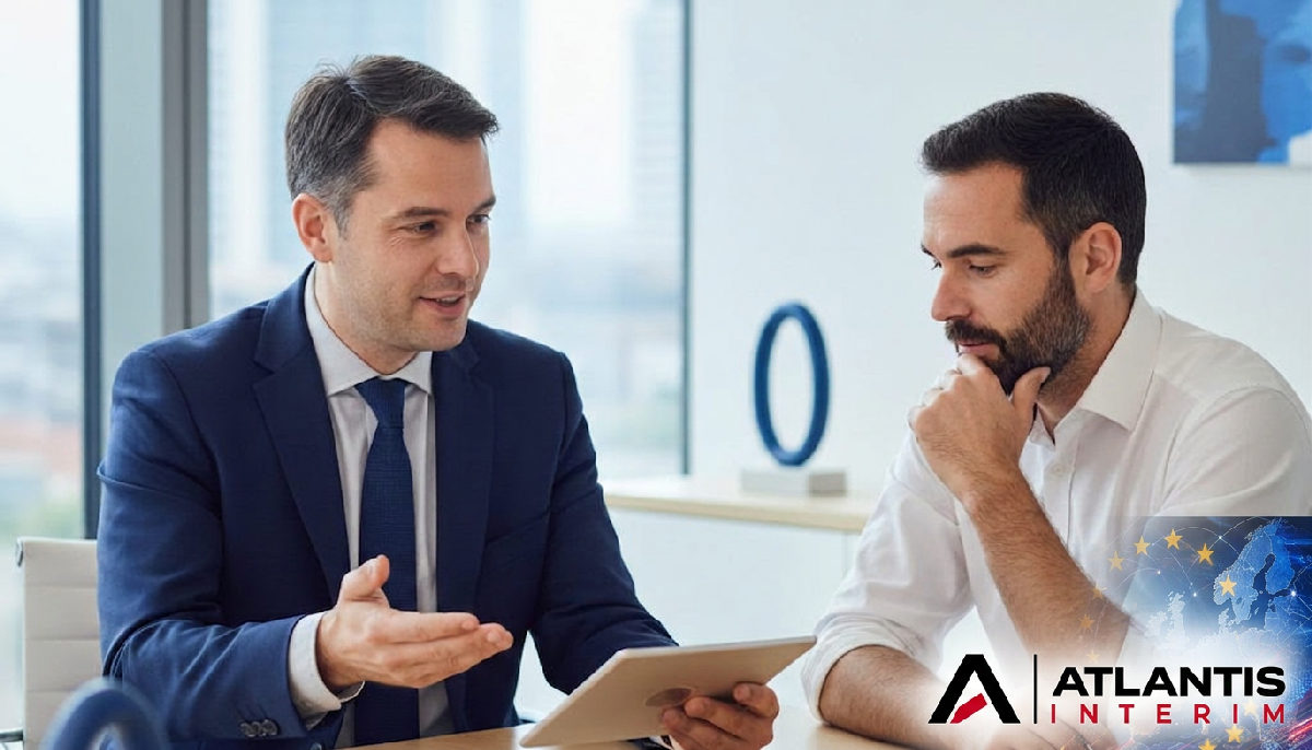 Consultant expliquant les processus RH à un directeur d'usine français.
