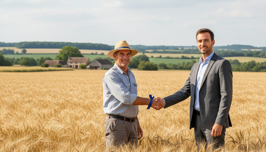 Poignée de main entre un agriculteur et un recruteur.