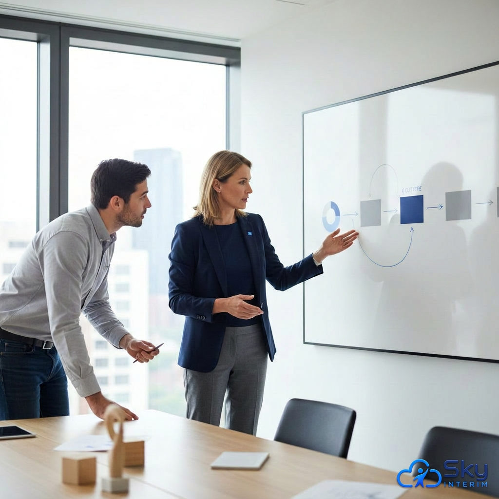 Manager expliquant un planning à un chef d'équipe.