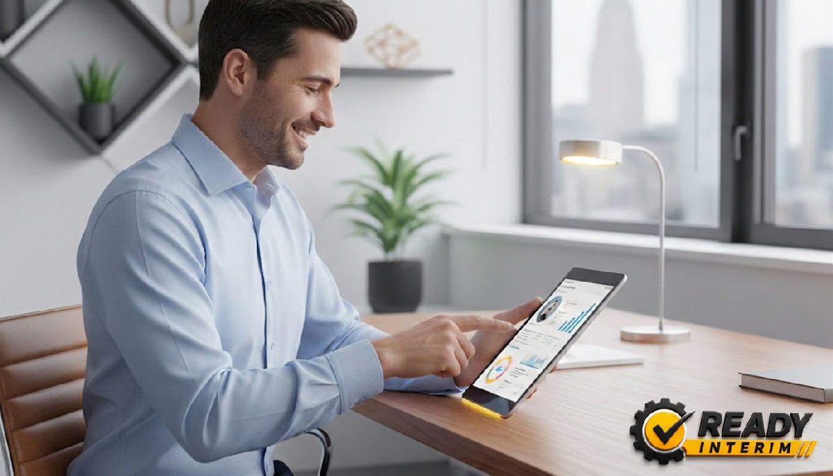 Responsable RH utilisant une tablette pour la gestion des employés.