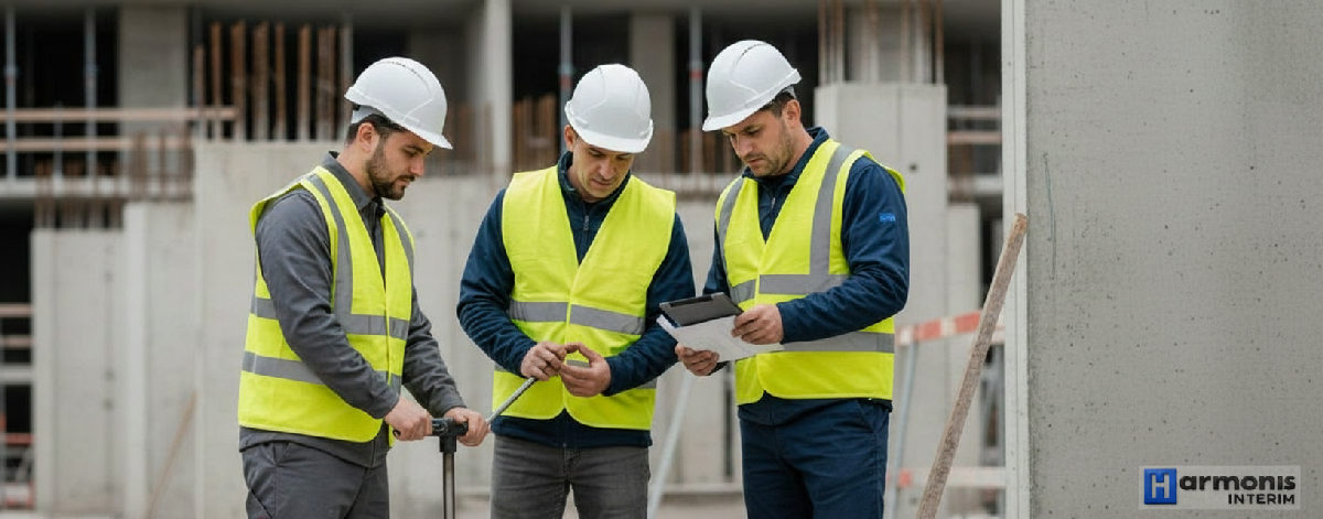 Ouvriers roumains qualifiés travaillant sur un chantier en France.