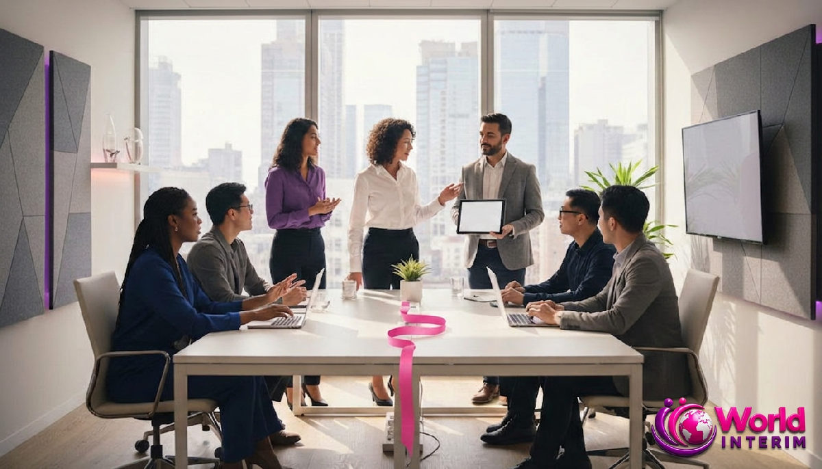 Une équipe multiculturelle collaborant dans un bureau lumineux.