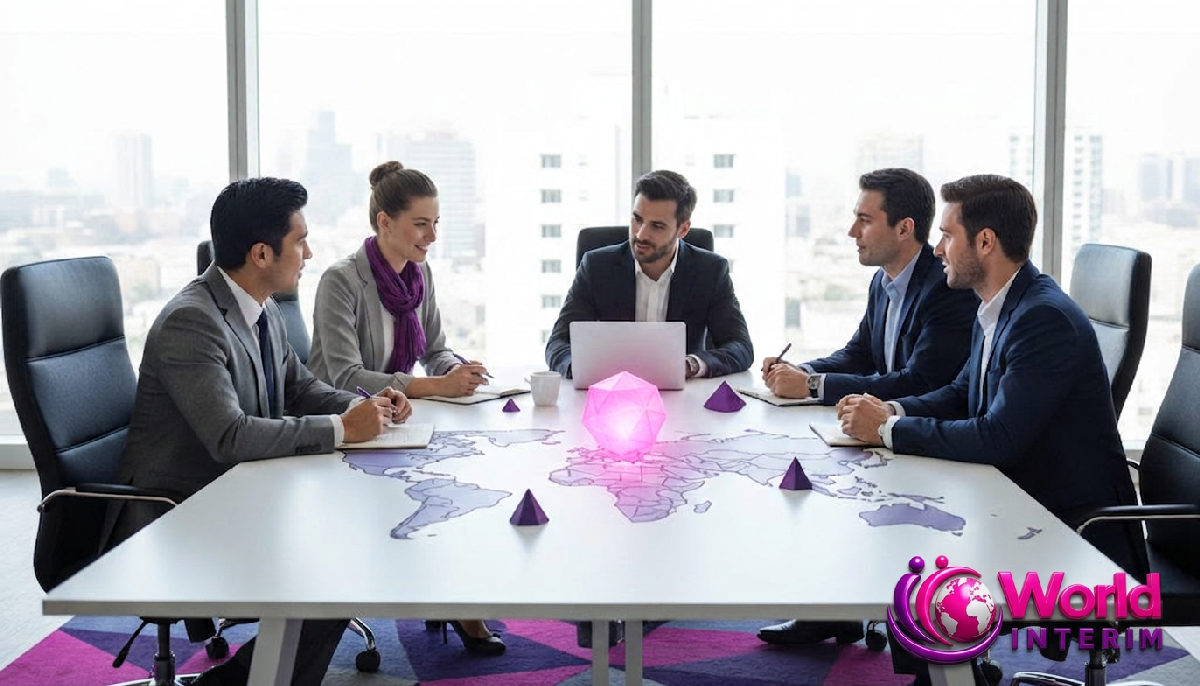 avantages recrutement international pme – Une main tenant un globe terrestre avec des personnes connectées par des lignes.