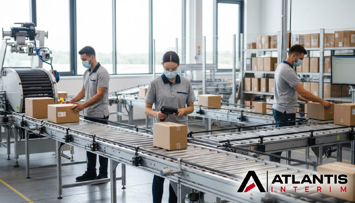 Techniciens roumains travaillant dans un centre de tri logistique.