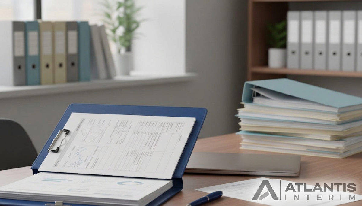 Bureau RH avec documents organisés, symbolisant la conformité.