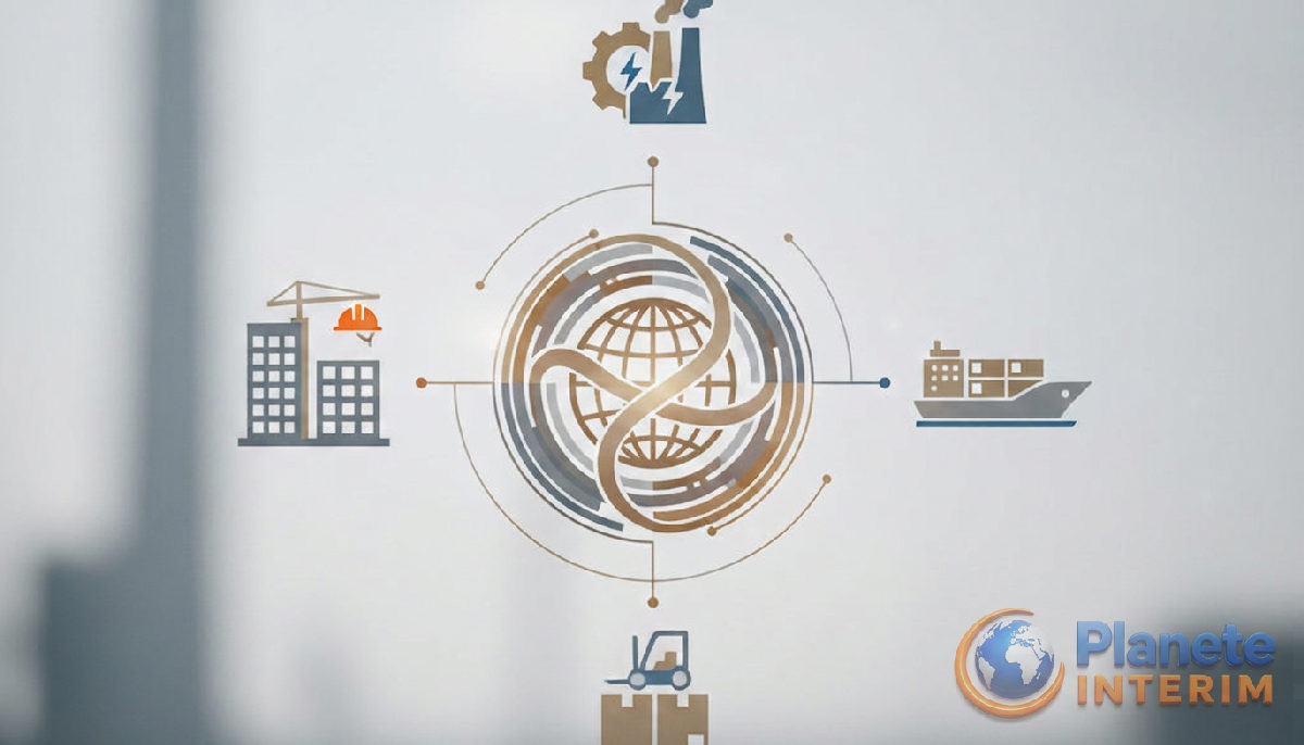 Logo Planet Interim, symbolisant les solutions pour construction, industrie, logistique.