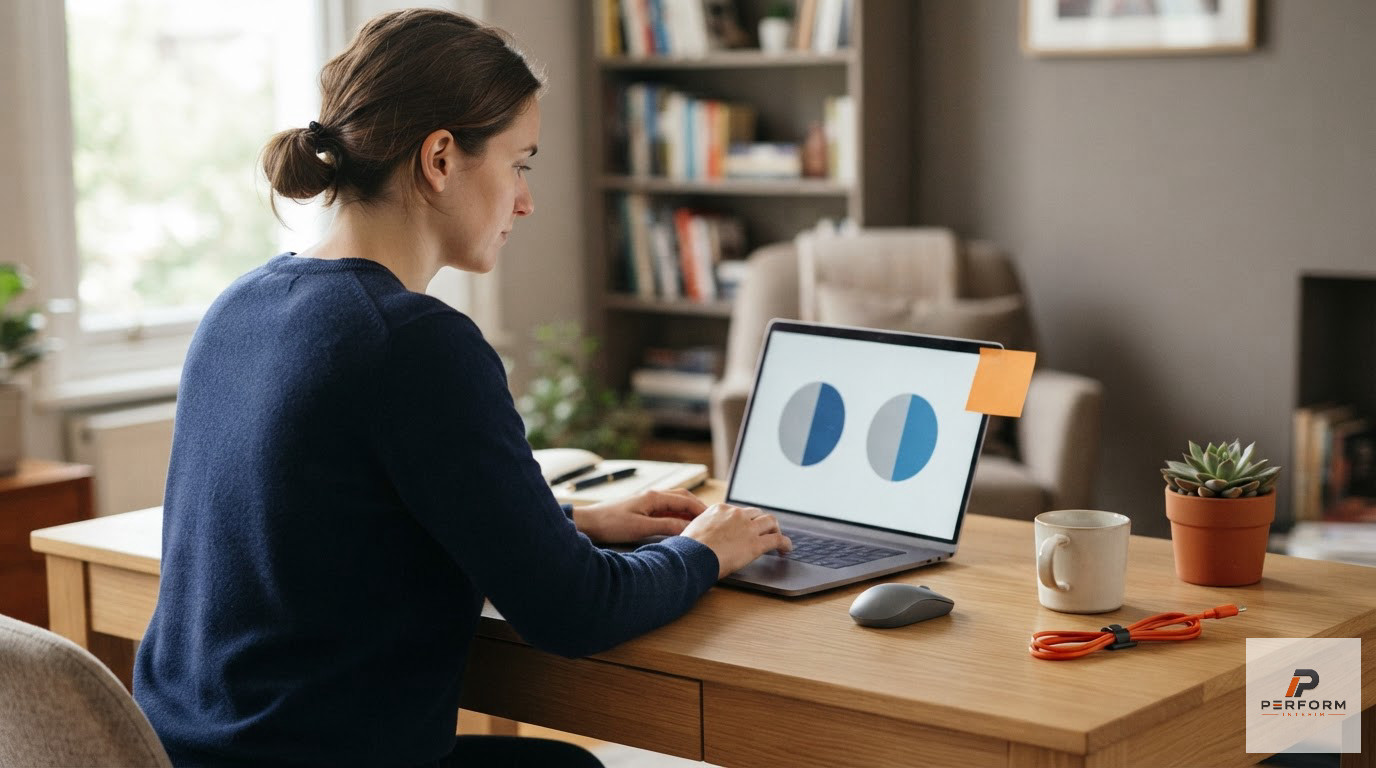 Un ordinateur affichant des données de télétravail dans un bureau moderne.