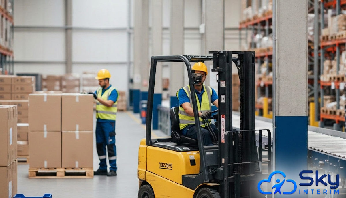 détachement travailleurs roumains logistique transport - Entrepôt logistique moderne avec travailleurs roumains au travail.