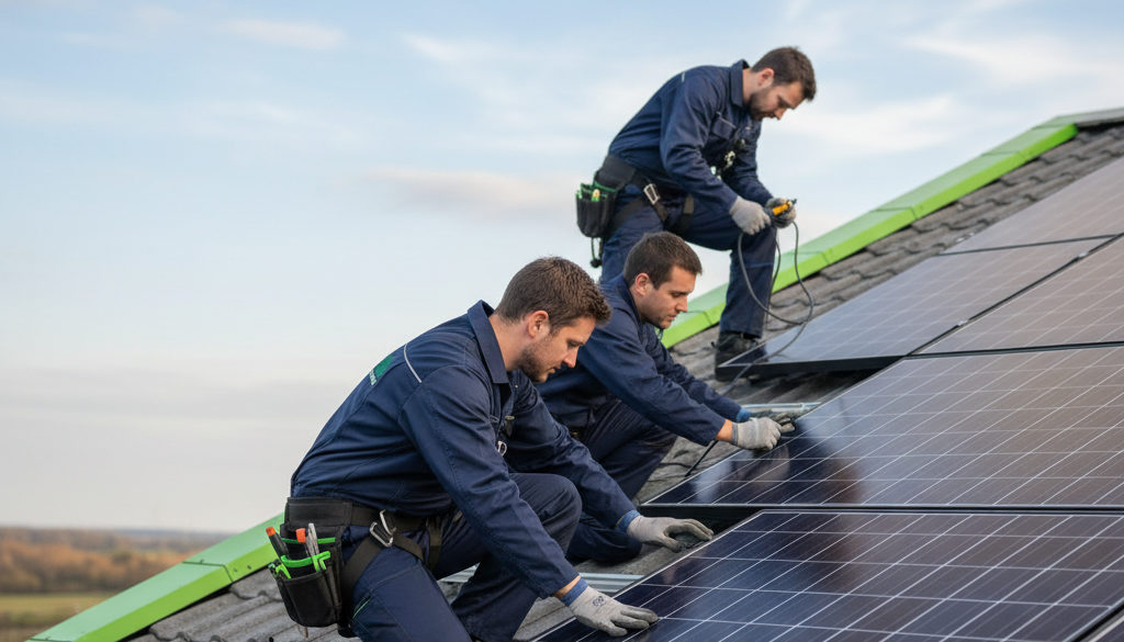 Odborná instalace solárních panelů týmem Nelumbo na střeše.