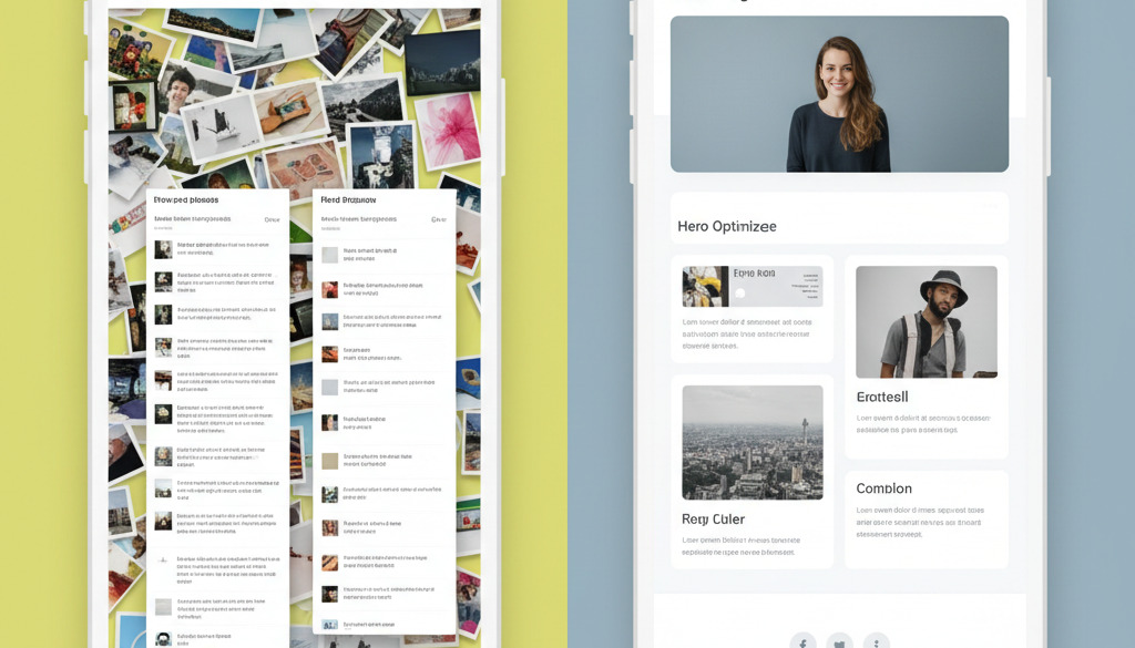 Split screen comparing cluttered vs. clean, mobile-friendly SEO-optimized blog.