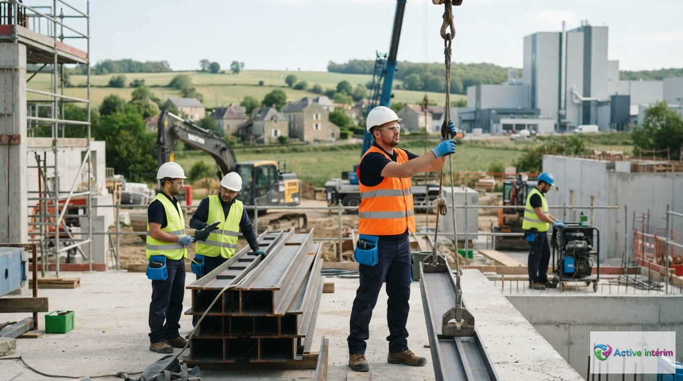 Des travailleurs sur un site industriel français illustrant la déclaration de détachement.