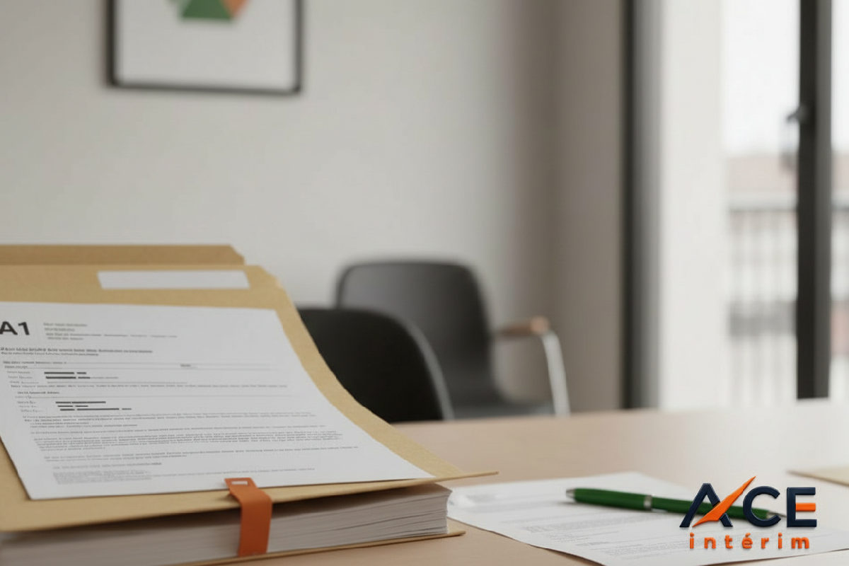 Bureau d'agence avec des dossiers et formulaires pour le détachement.