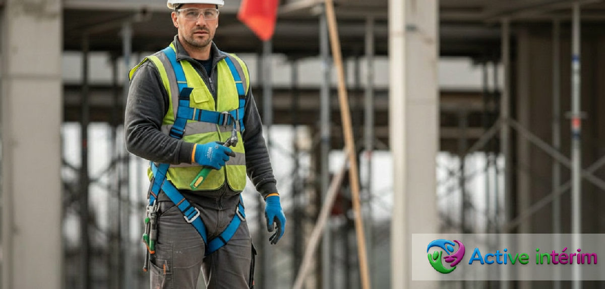 Ouvrier roumain sur un chantier français, sécurité avant tout.