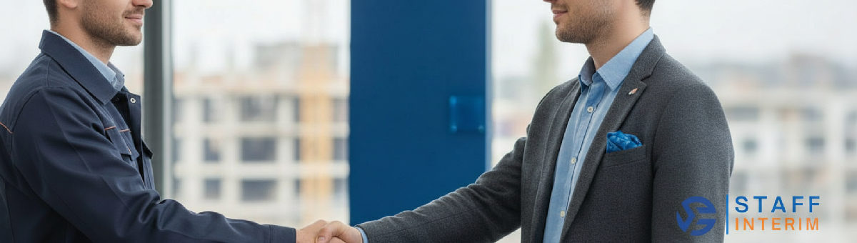 Poignée de main entre un chef de chantier et un recruteur.