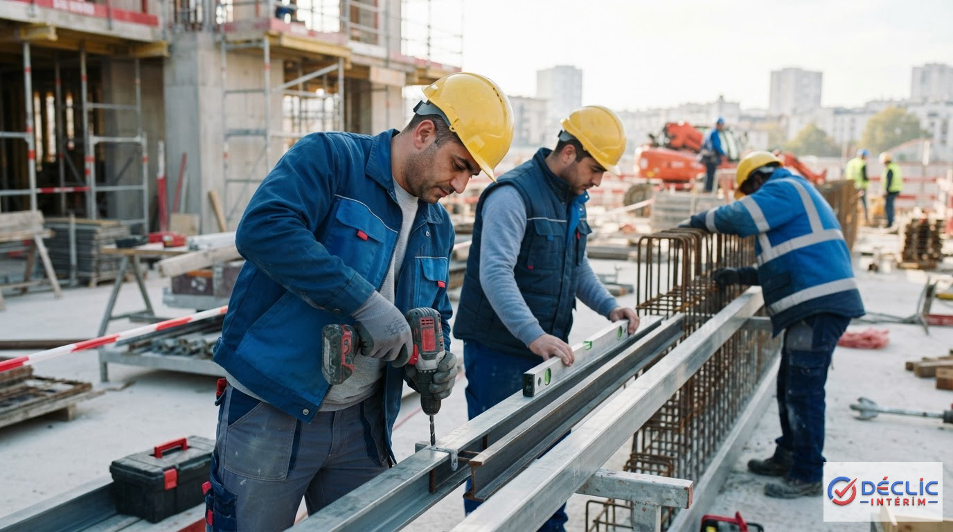 Des ouvriers qualifiés travaillant efficacement sur un chantier de construction.