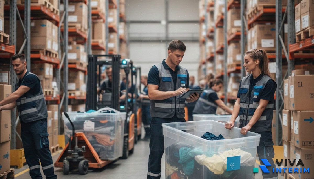 renforcer équipes soldes été travailleurs roumains - Équipe en entrepôt préparant des commandes pour les soldes d'été.