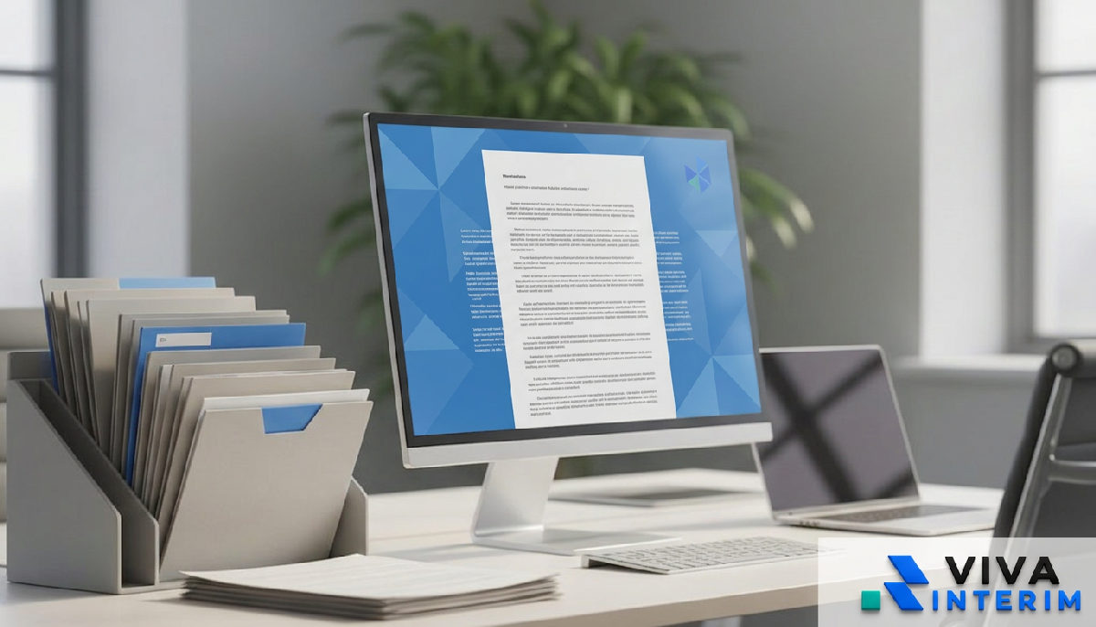 Bureau avec contrat et ordinateur symbolisant la gestion administrative.