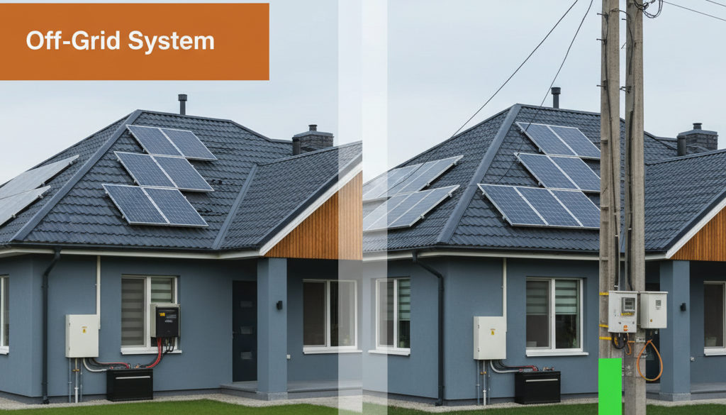 ostrovní fotovoltaický systém vs hybridní - Srovnání ostrovního a hybridního FVE systému na domě.