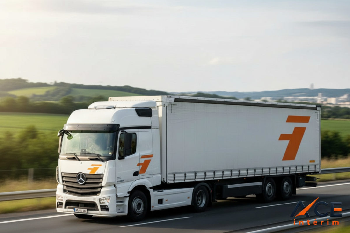 recrutement conducteurs routiers roumains - Camion moderne sur autoroute française, symbolisant le besoin de chauffeurs.