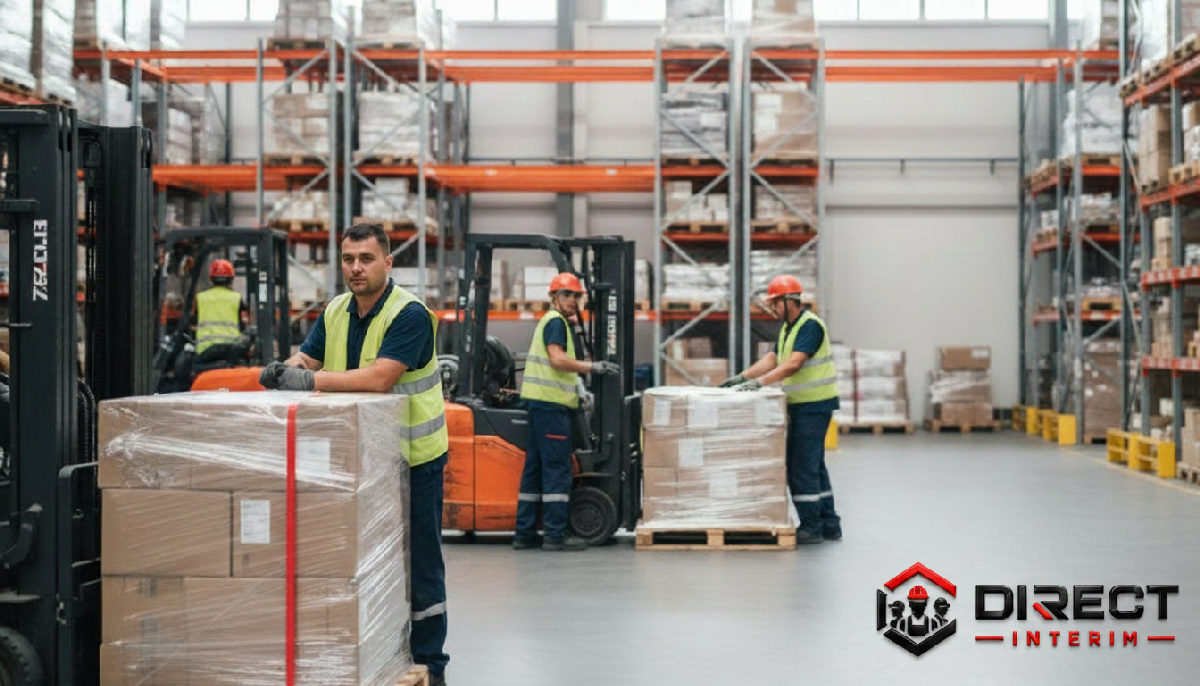 Entrepôt logistique avec des travailleurs efficaces, illustrant l'intégration rapide.