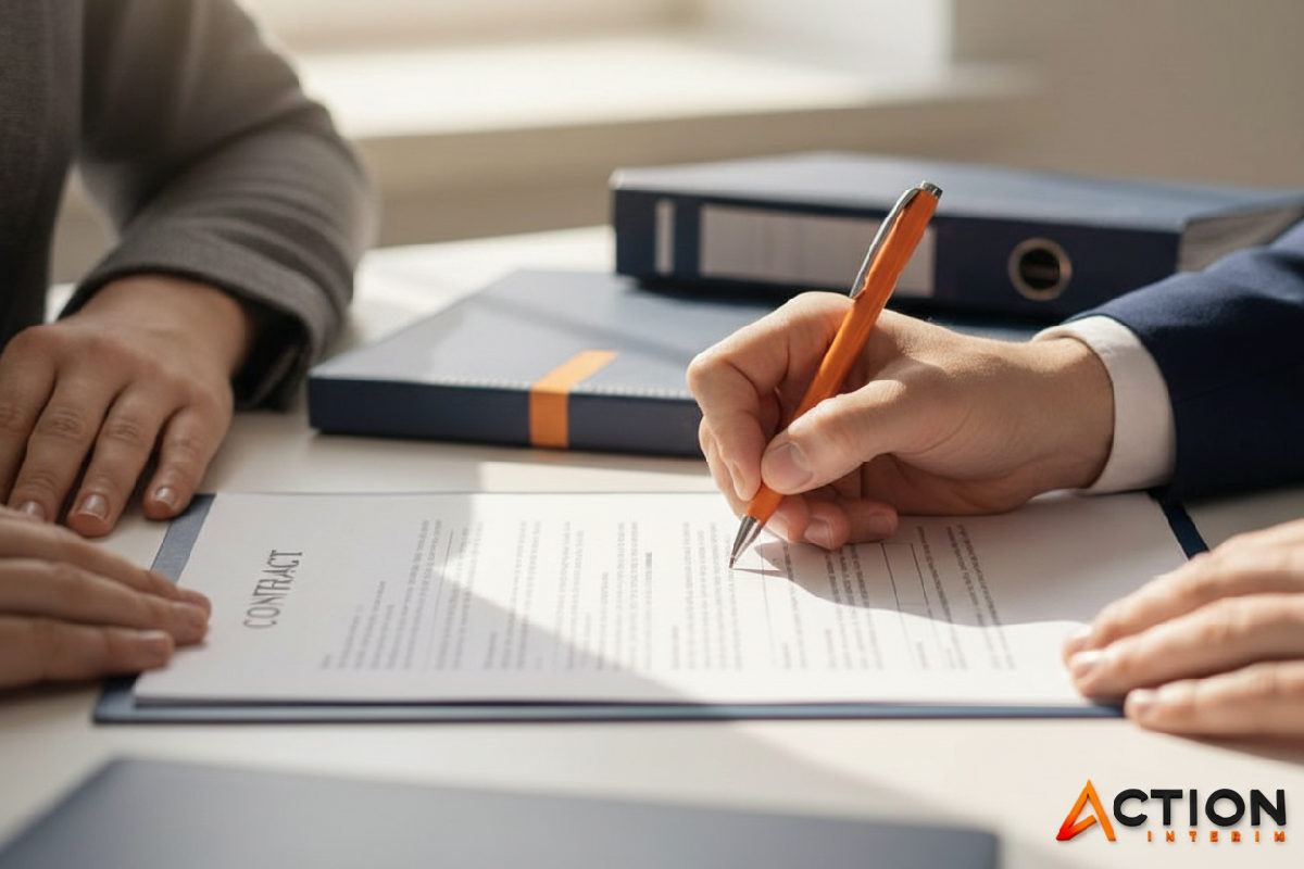 Signature d'un contrat entre agence et entreprise utilisatrice.