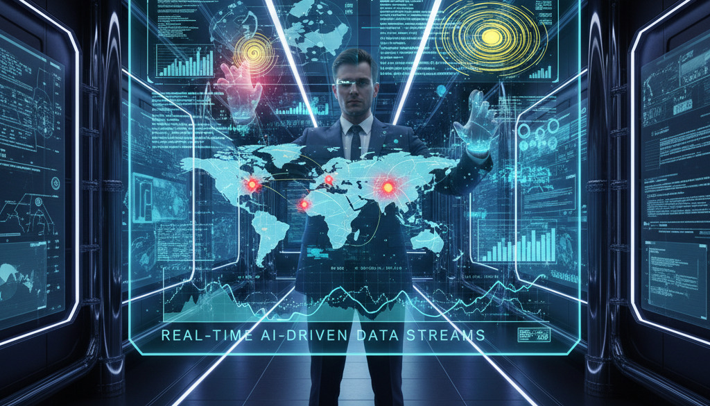 Holographic interface tracks AI-driven global SEO data in real-time command center.