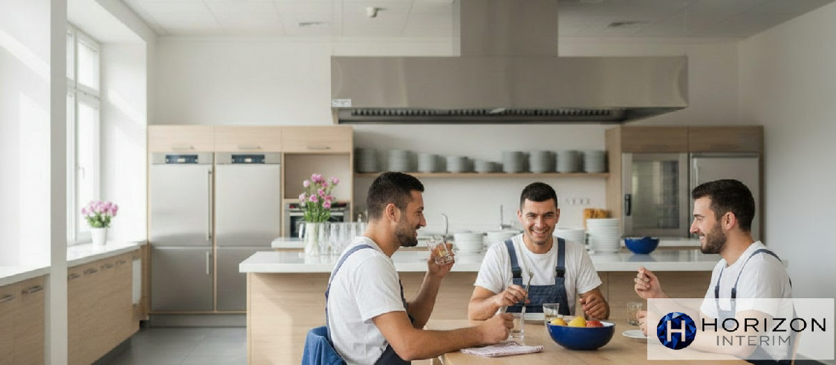 Une cuisine et salle à manger spacieuses pour les travailleurs.