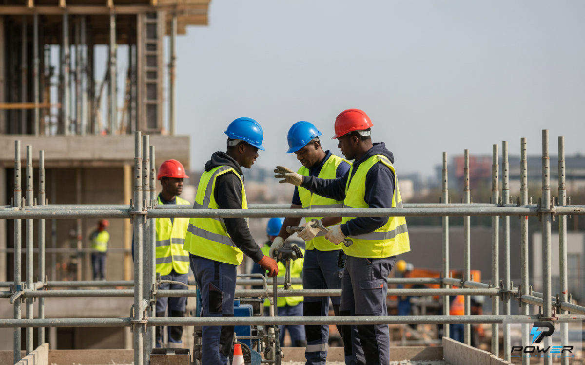 Chantier en France : collaboration de travailleurs locaux et détachés.