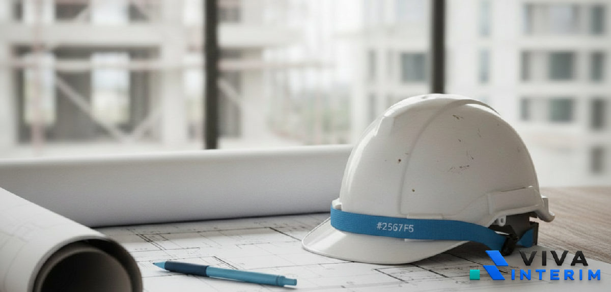 Plan de construction et casque de sécurité, symbolisant la planification et la sécurité.