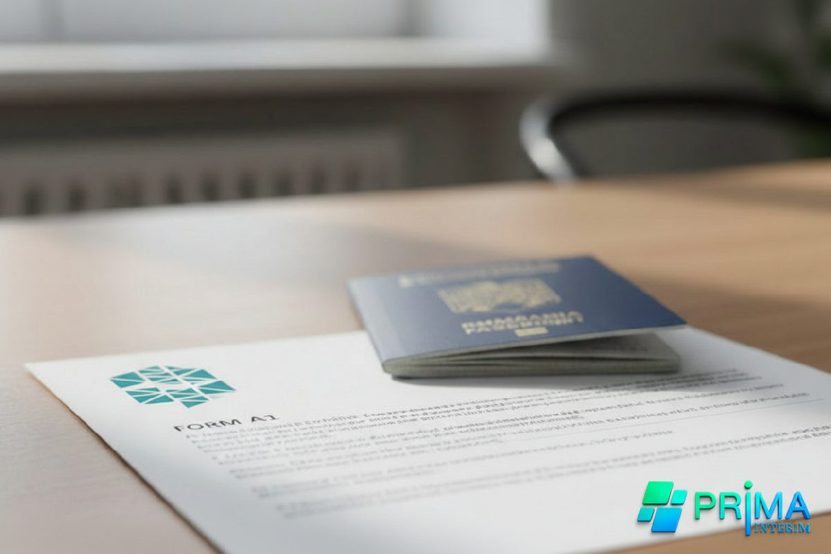 Document A1 et passeport roumain symbolisant la conformité légale.