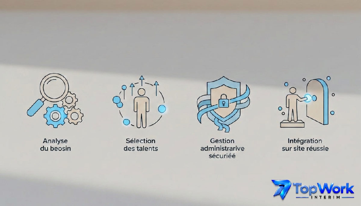 Infographie des 4 étapes de recrutement de TopWork Interim.