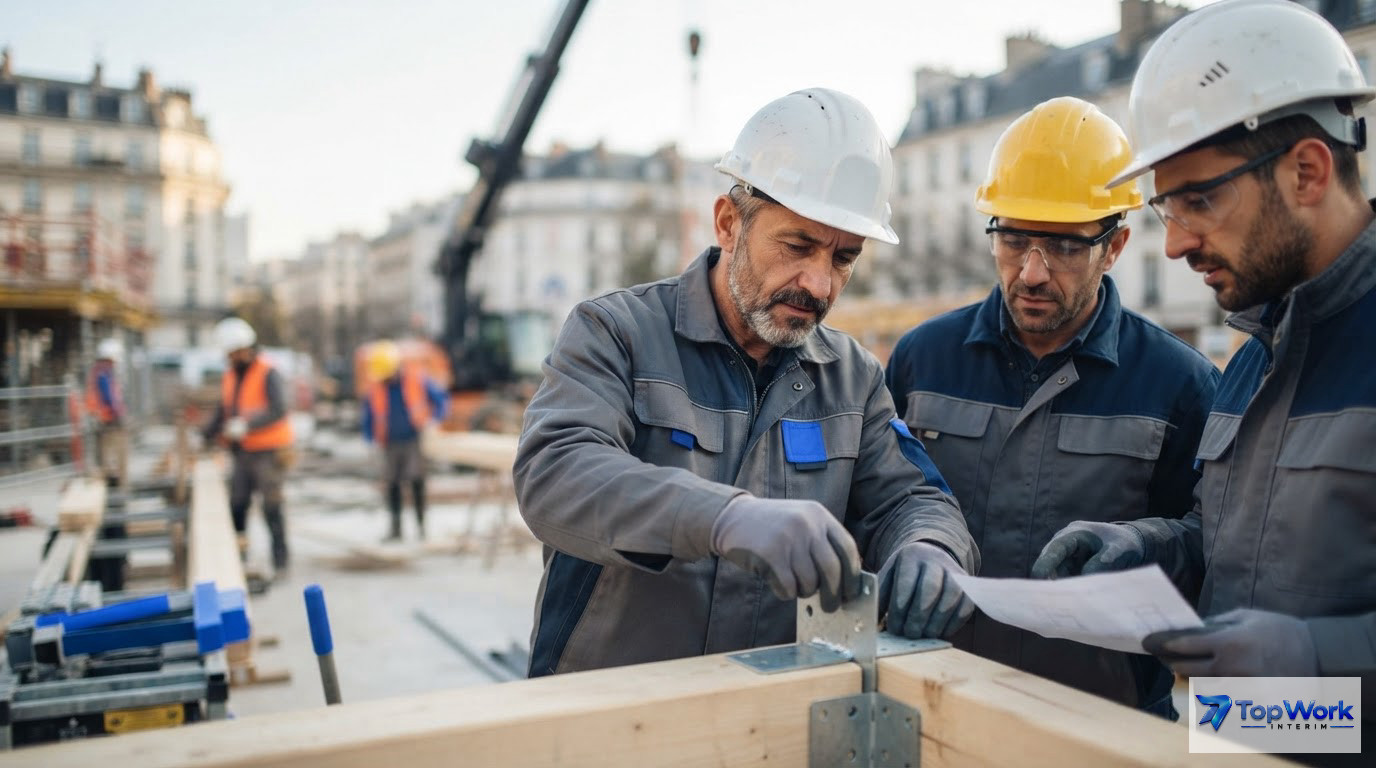 Des ouvriers roumains qualifiés travaillant sur un chantier en France.