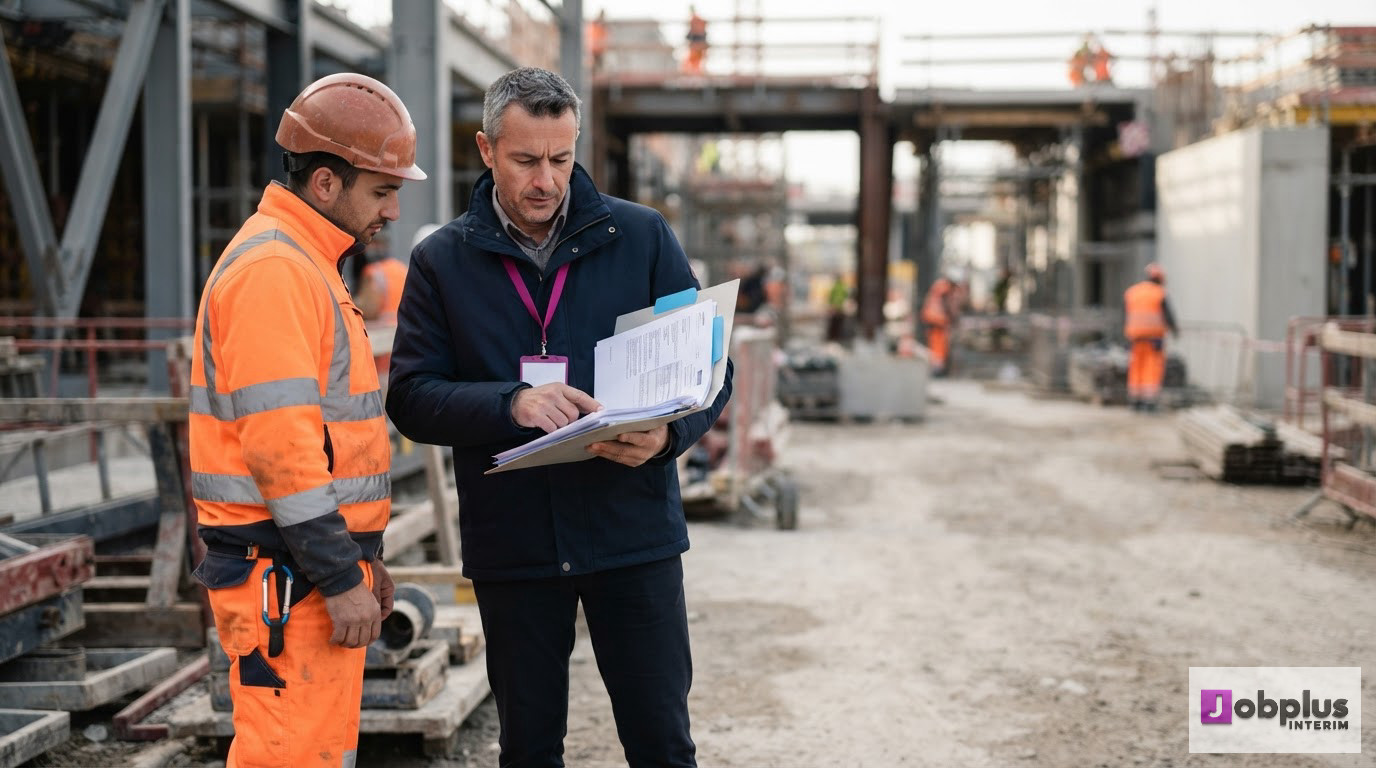Un inspecteur du travail examinant des documents SIPSI sur un chantier.