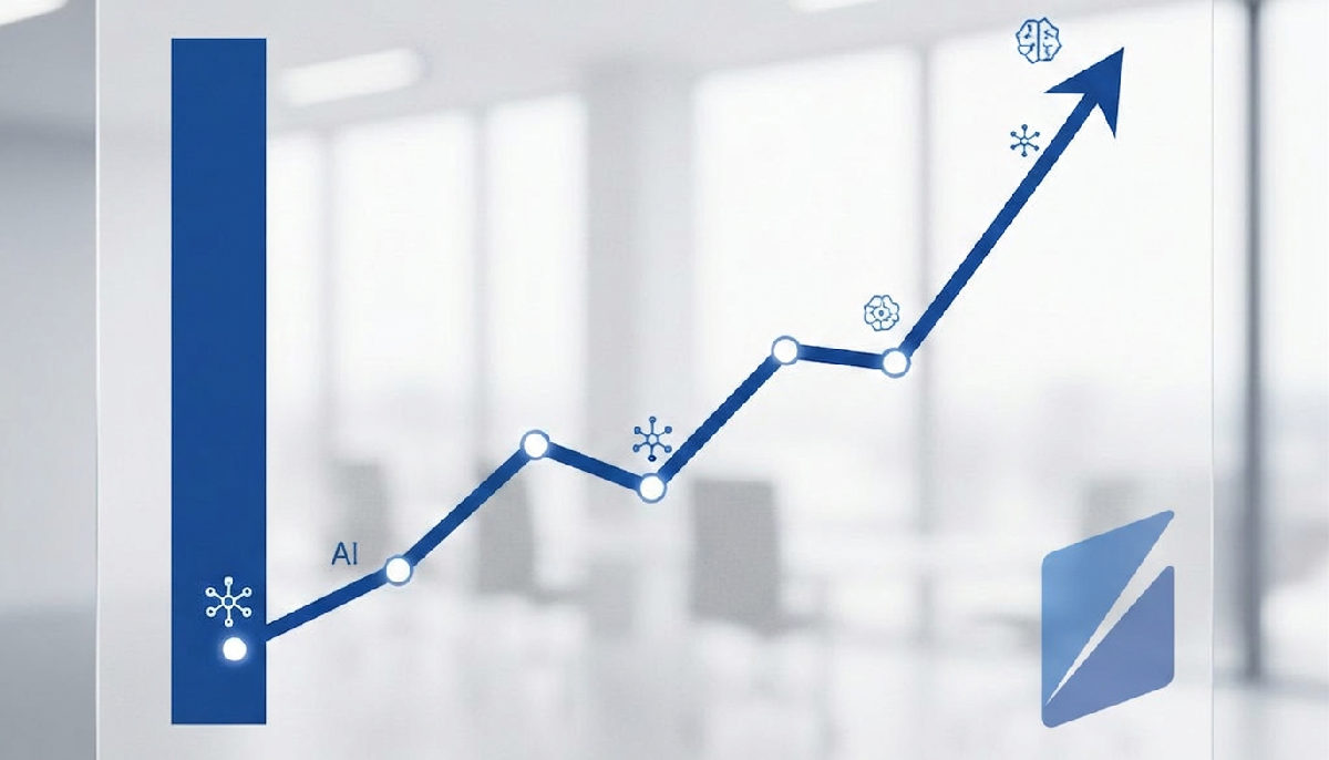 AI-driven optimization: data visualization showing upward organic traffic trend.