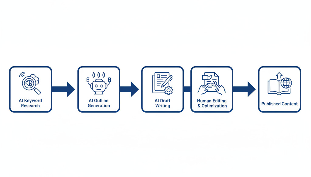 Diagramma di flusso: passaggi di creazione di contenuti IA e ottimizzazione umana.