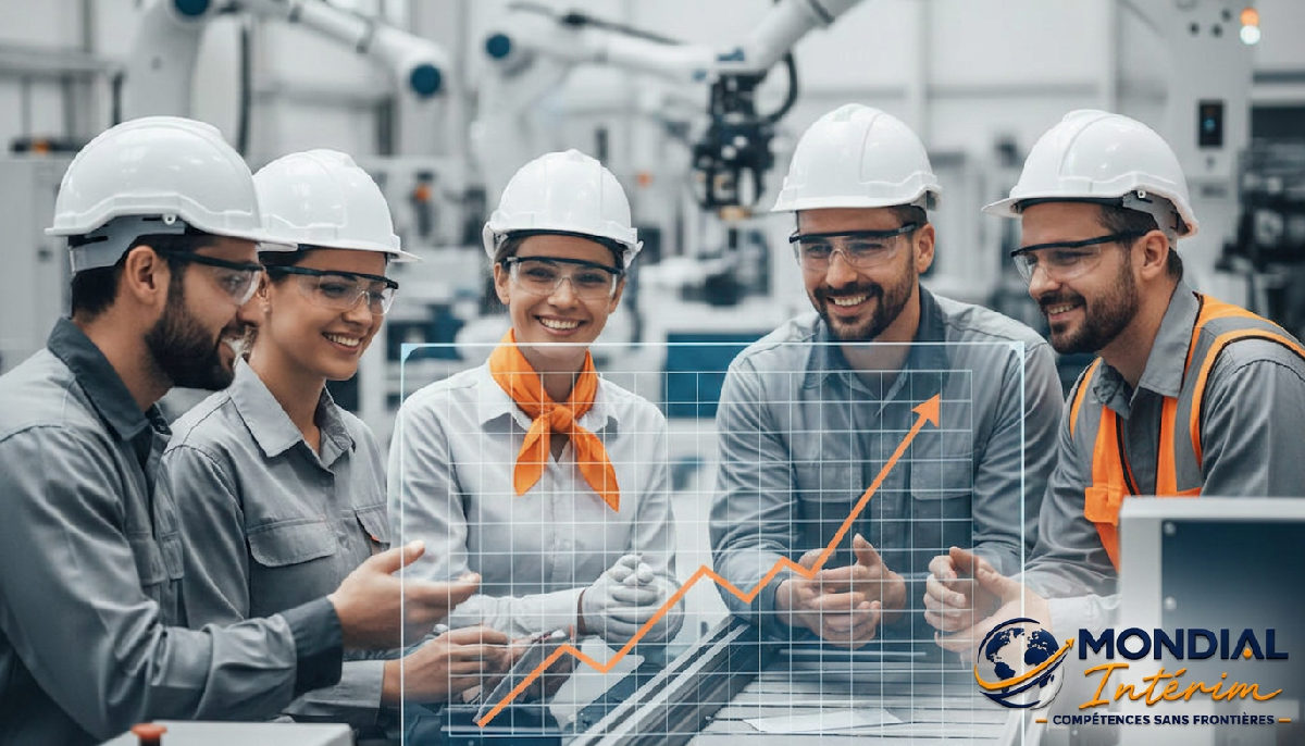 Des travailleurs divers collaboration dans une usine moderne.