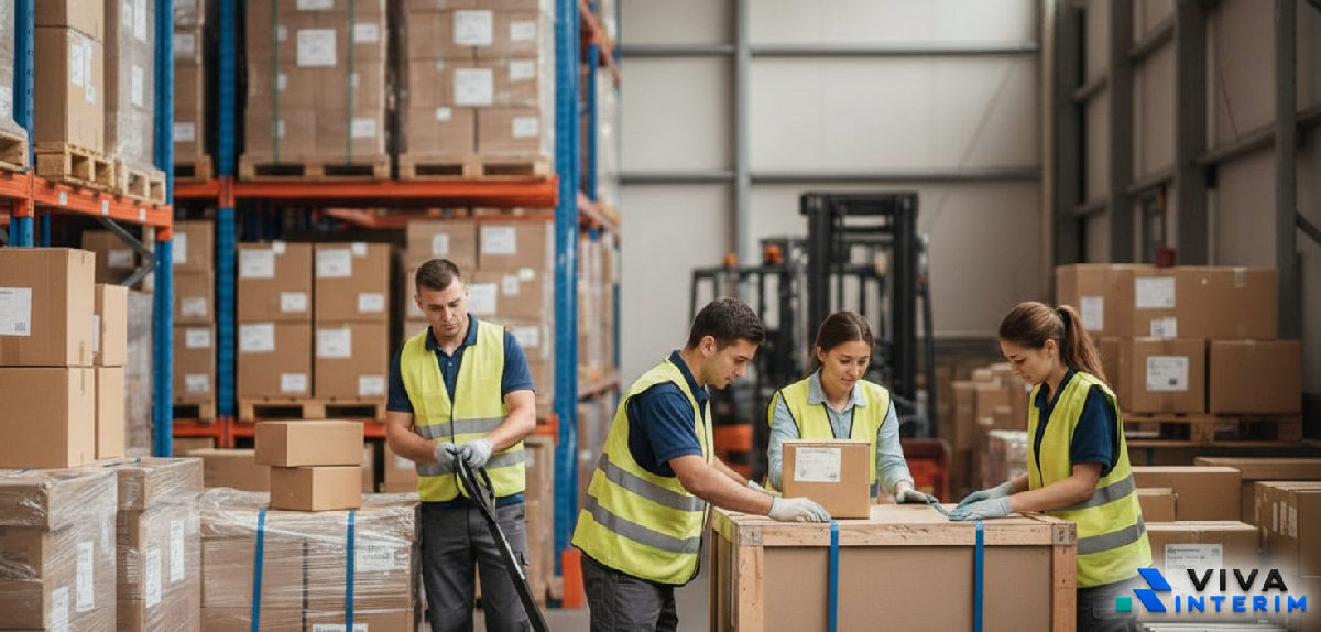 Travailleurs roumains efficaces dans un entrepôt logistique en France.